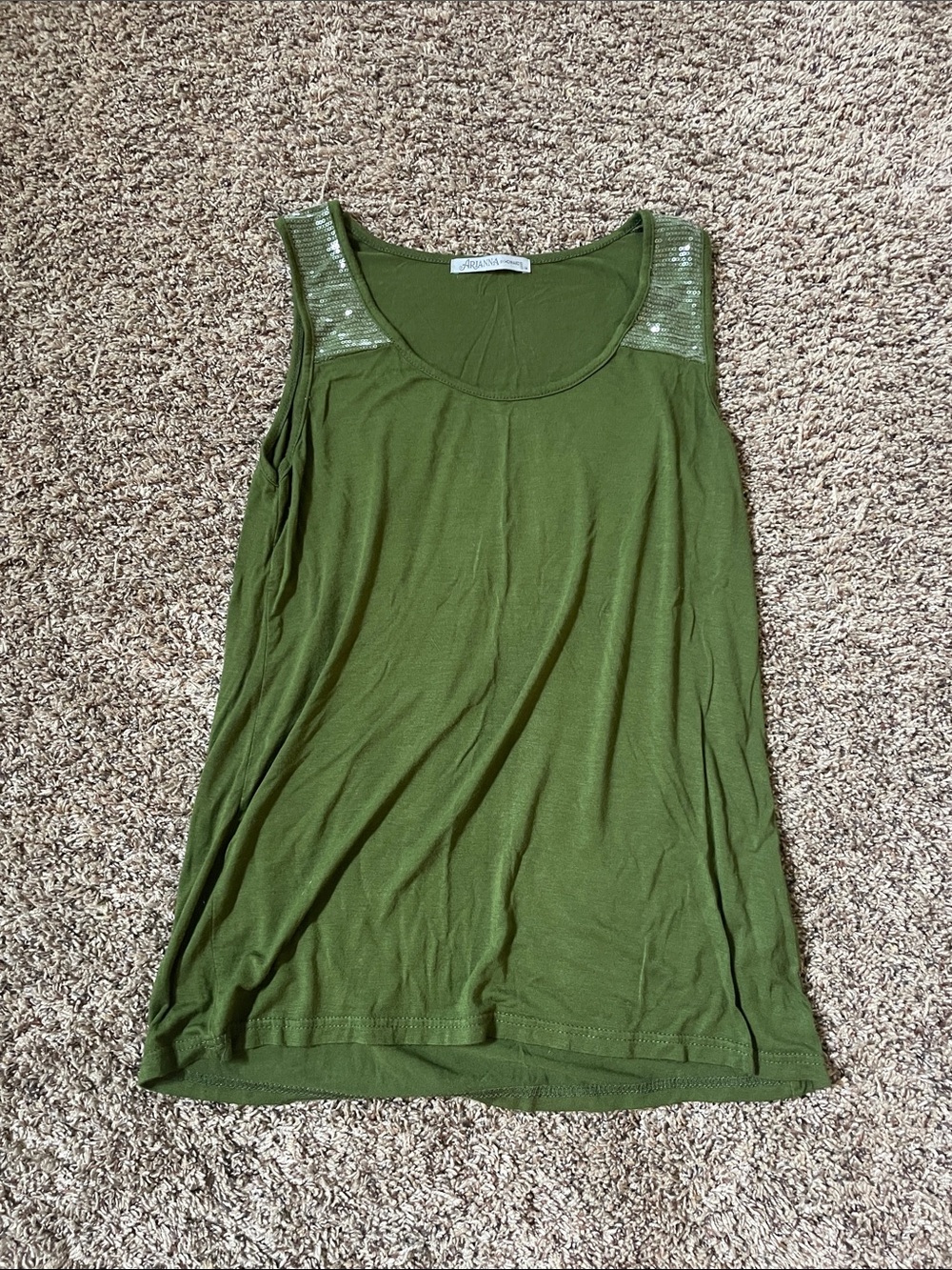 Olive Green Sequin Shoulder Tank Top
